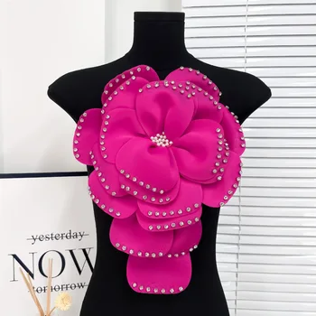 PE519 hot selling flower brooches fabric women rhinestone 3D flower brooches for decoration