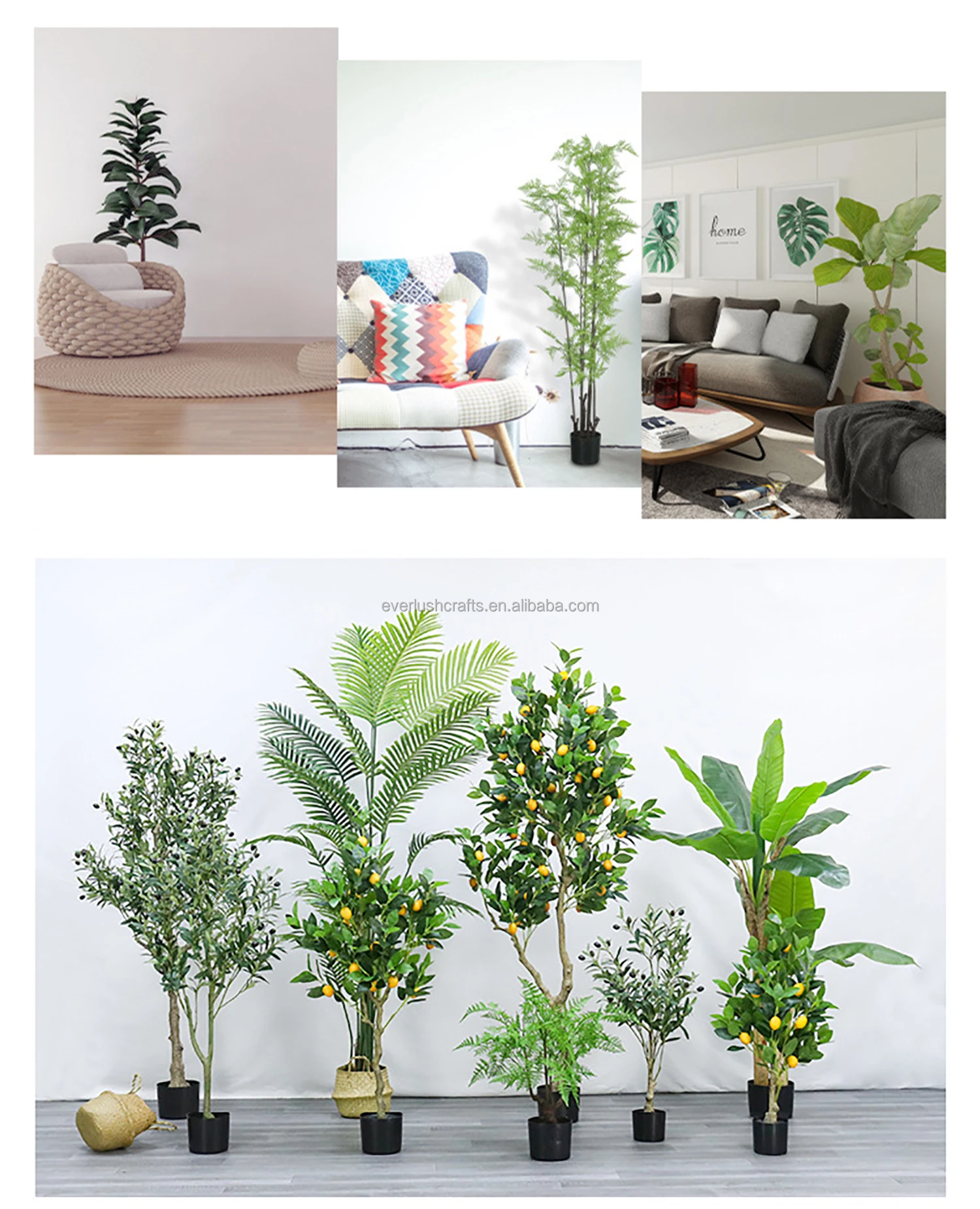 Decorative Indoor Rubber Monster Artificial Green Palm Tree Simulation