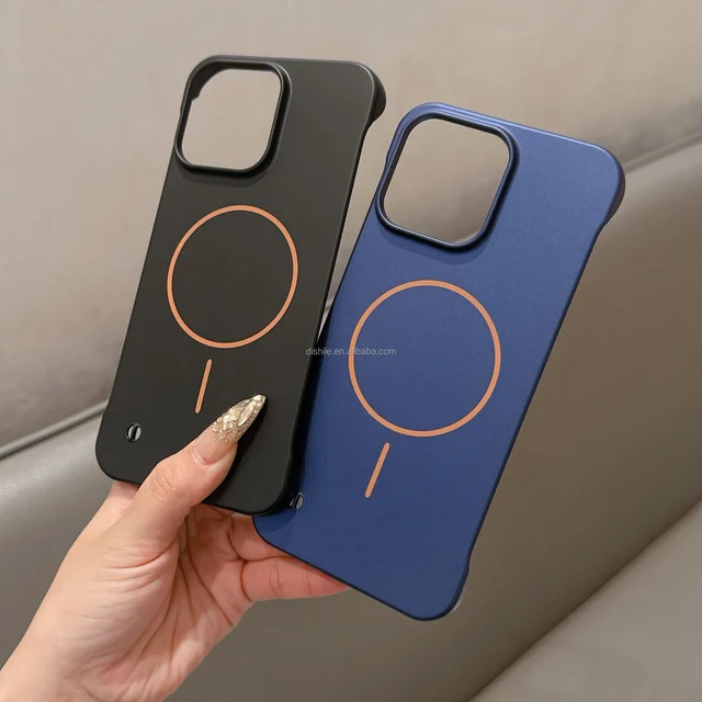 New Ultra-Thin Oil Spray Matte Frameless Ring Magnetic Charging Case for iPhone 16 Pro Max 15 14 13 12 11Phone Case