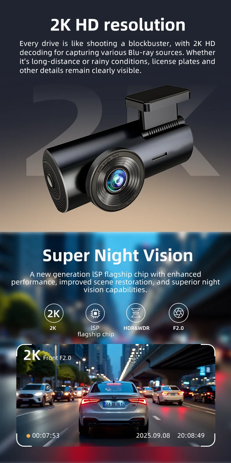 Factory Outlet Wholesale Dash Cam 2K Black Box with WiFi APP G-sensor Emergency Recording for Fleet Management Solution manufacture