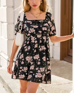 Latest Summer Floral Print Dress for Women Ladies Casual Occasion Short Sleeves Above Knee Length Natural Waistline