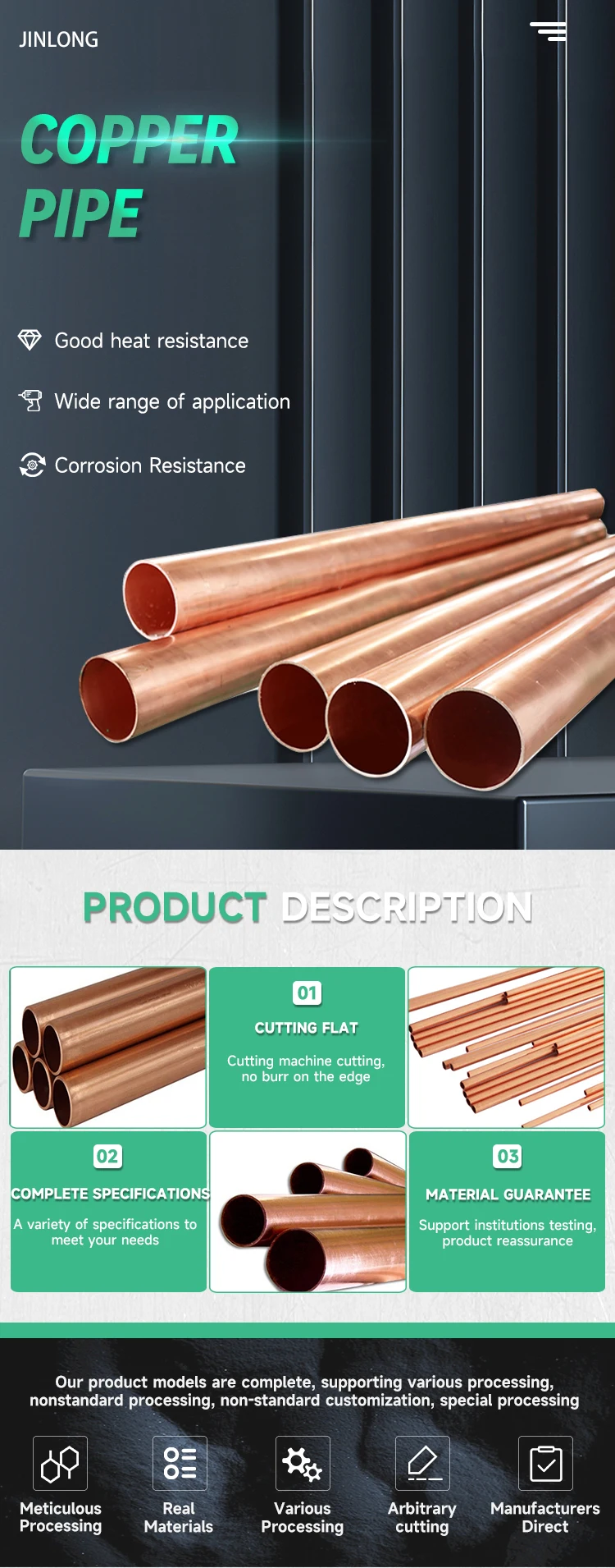 High Quality Air Conditioner Straight Copper Pipe Tube Thickness 0.75mm
