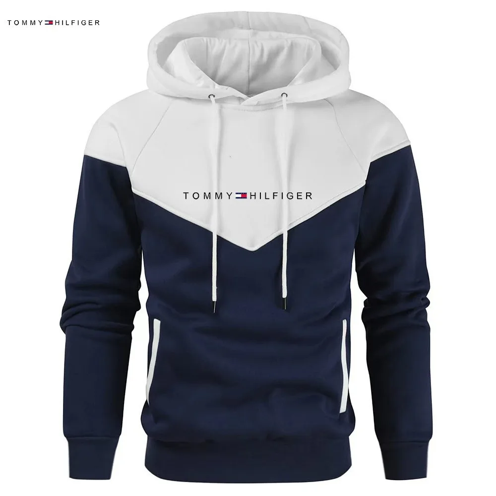 Cross-border wholesale men's casual sportswear new European and American color patchwork fashion hoodie men