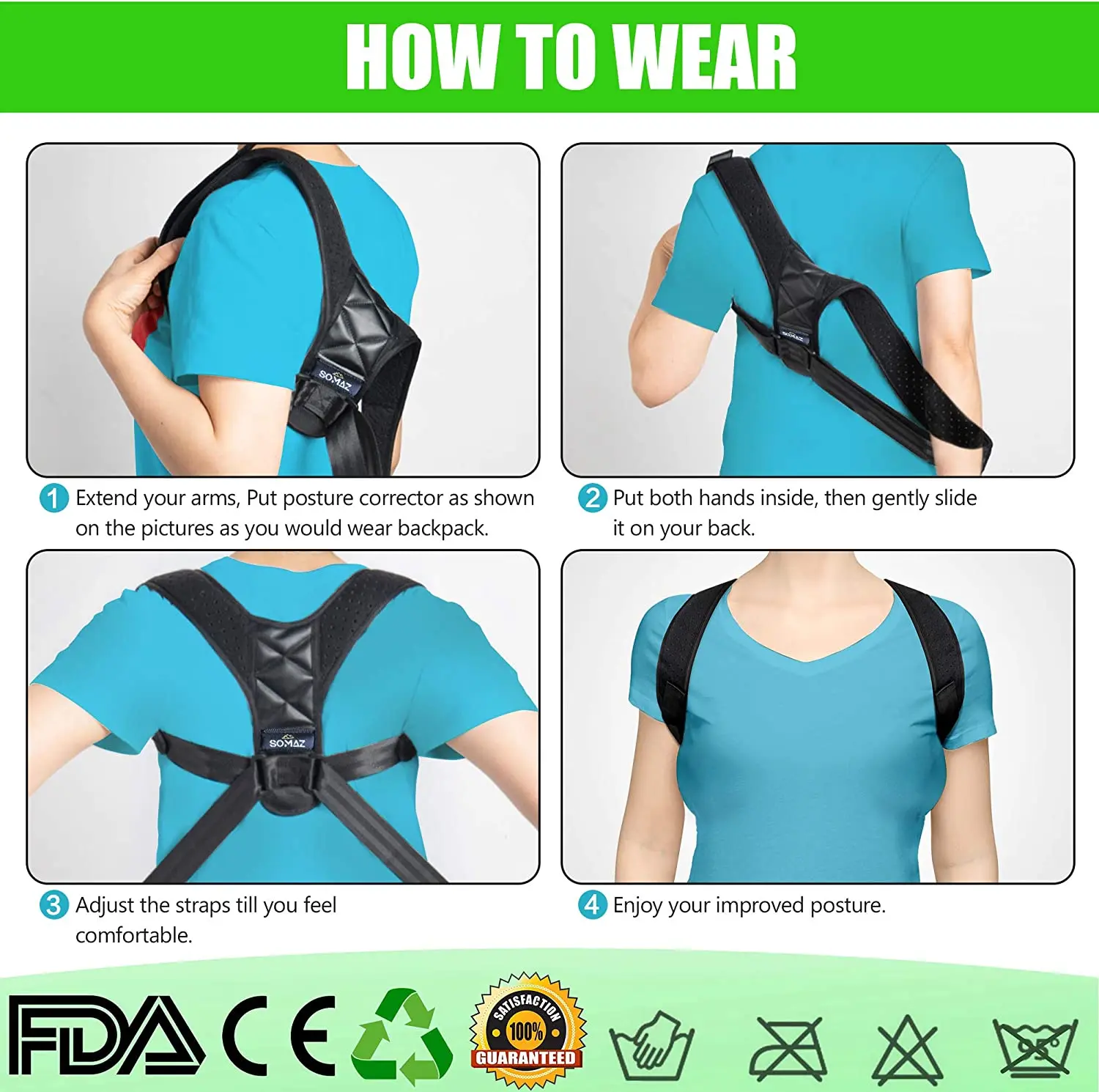 BSCI Factory OEM Custom Adjustable Upper Back Brace Update Neoprene Posture Corrector