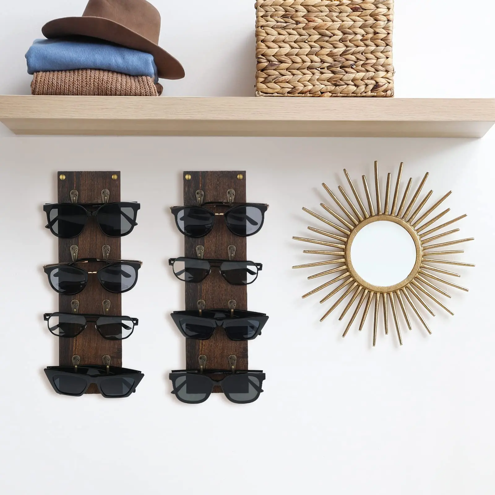 product rustic wooden sunglasses holder wall mounted eyeglasses organizer rack for 4 pairs glasses display storage wall decoration-7