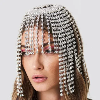 Bridal wedding rhinestone fringed headdress full of diamonds luxurious shiny sexy hair circle chain