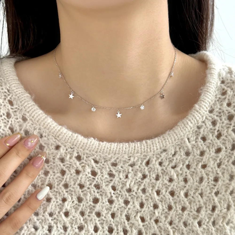 KAKODIY Exquisite Rhodium 18K Gold Plated Chain 925 Sterling Silver Multiple Pendant 5A Zirconia Star Christmas Ornament Necklace detail 3