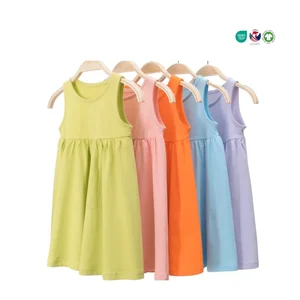 Wholesale ODM Children's Cotton Tank Top and Layered Dress Solid Pattern Baby Clothes Sleeveless Vest Basics for Girls