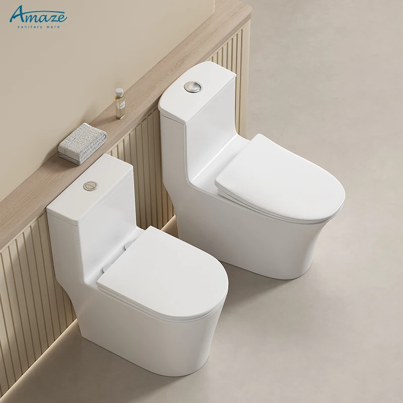 Ceramic sanitary ware flush wc bathroom modern white color water closet back to wall one piece toilet details