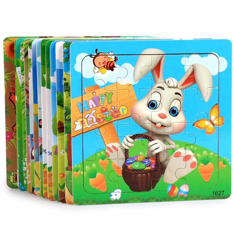 Custom 16PCS Animal Wooden Jigsaw Puzzle Game Early Educational Initiation Jigsaw Puzzles For Kids Boys & Girls