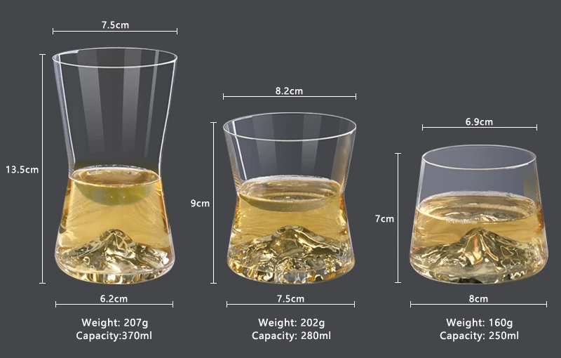 OEM ODM Custom Hand Blown Lead Free Crystal Borosilicate Glass Volcano Style Whiskey Rocks Glass with 3D Mountain Base