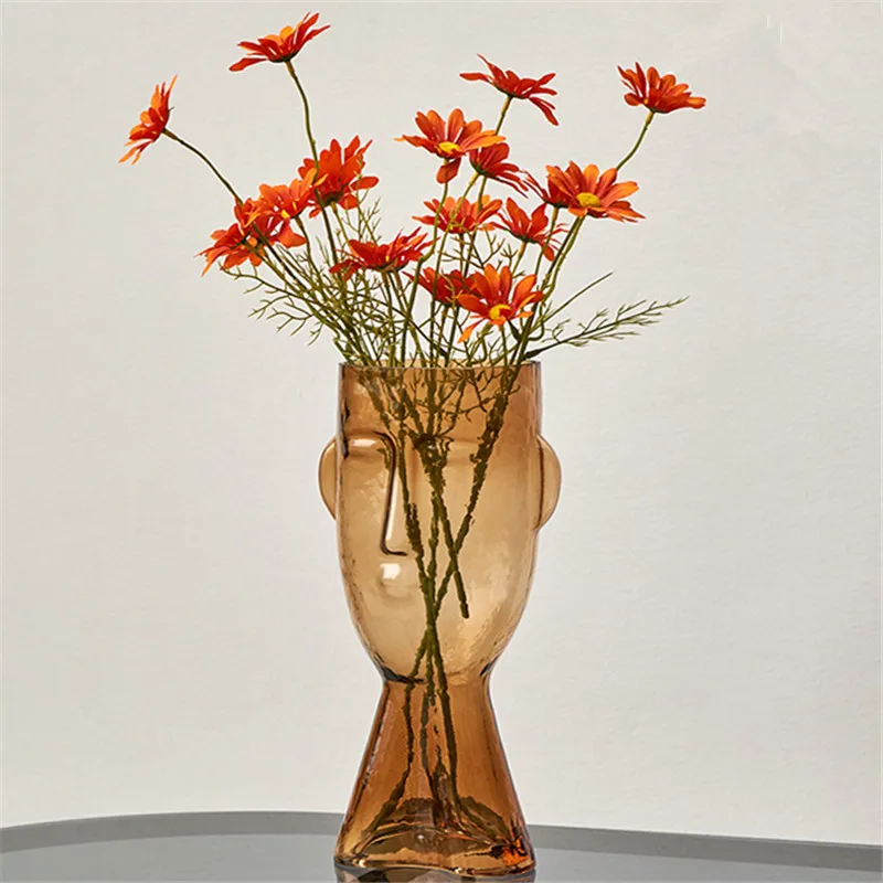 2021 Latest Design Face Shape Home Decoration Luxury Clear Flower Glass Vase