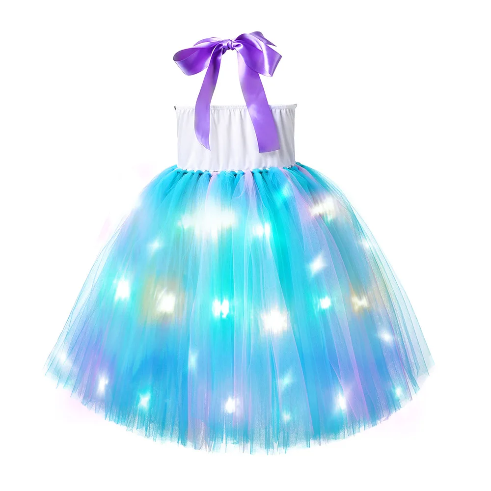 Little Mermaid Light up Tutu Dress Starfish Sequins Halloween Carnival  Outfit Headband Purple Shimmering Mermaid Prom Dress