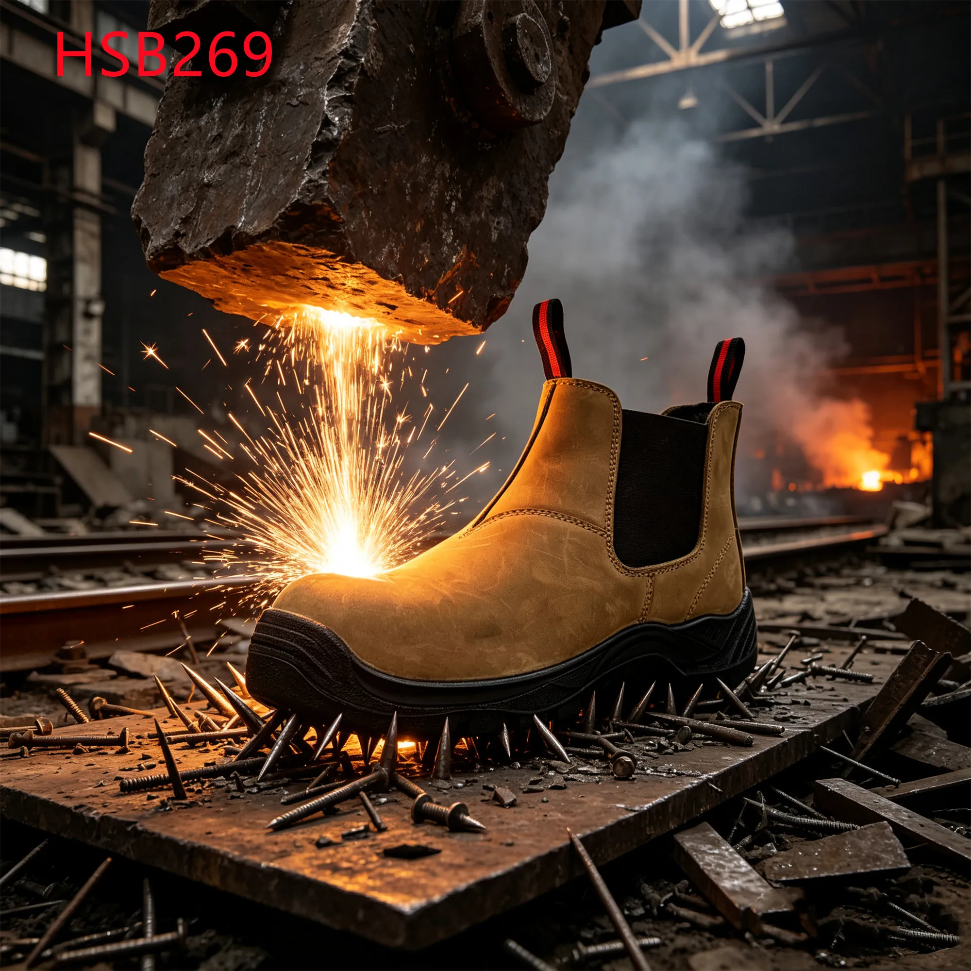 LXG,Israel Like Pierce&hit Resistant Chelsea Safety Boots with Pull Tab Construction Line Hua Singh Wheat Color Work ShoesHSB269