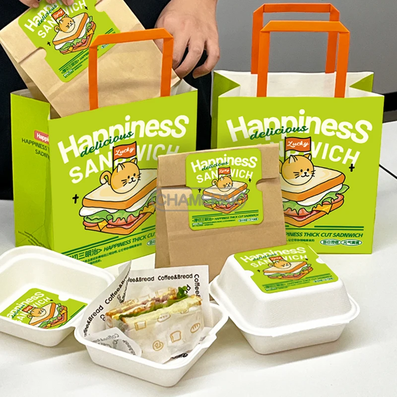 Custom Sandwich Breakfast Wrapping Portable Hamburger Food Packaging Disposable Kraft Paper Box