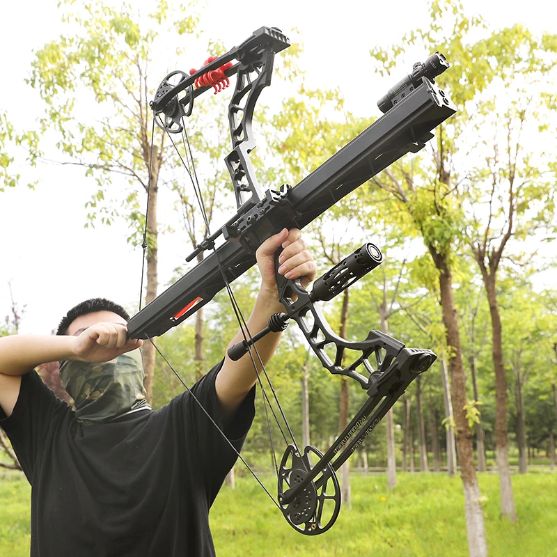 Powerful Compound Bow Metal Shooting Catapult Continuous Fire Magazine Steel Ball or Arrow for Outdoor Small Hunting Game