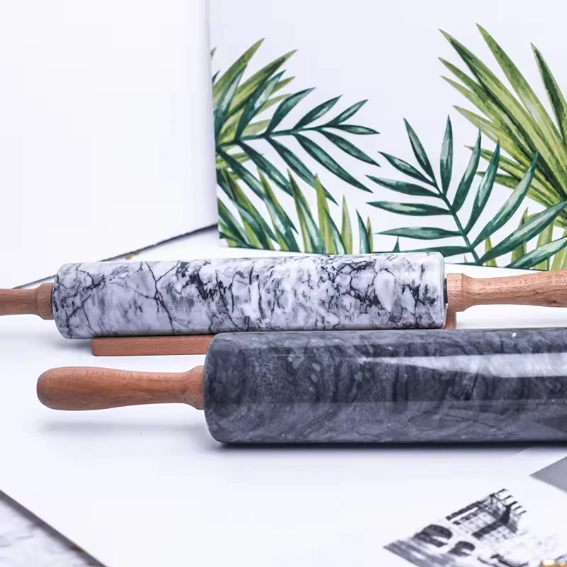High Quality Custom Marble Rolling Pin with Wooden Handles Baking Tools Kitchen Accessories