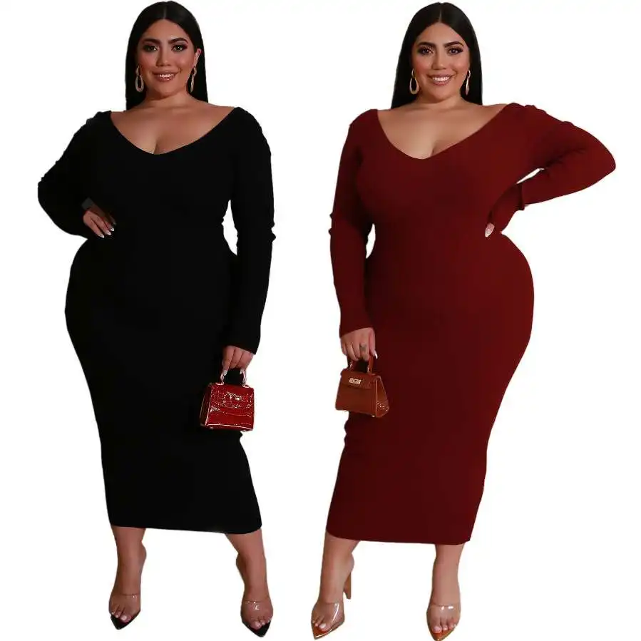 6xl Clothing Yc8945 European And American Large Women's Dress Cross Border V-neck Pit Skirt Wish Hot Sale - Buy Sweater Dresses Plus Size ,Dresses For Size Ladies,Plus Size Formal Dress