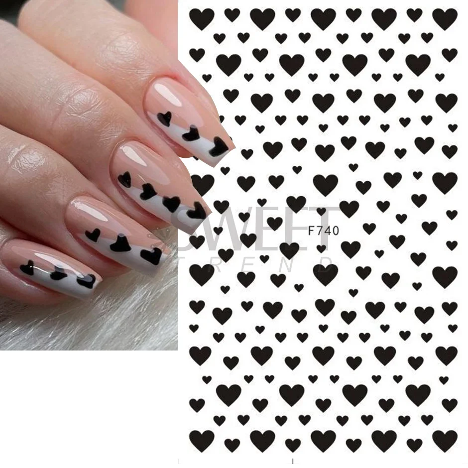 3d Nail Stickers Black And White Red Nail Art Design Love Flower ...