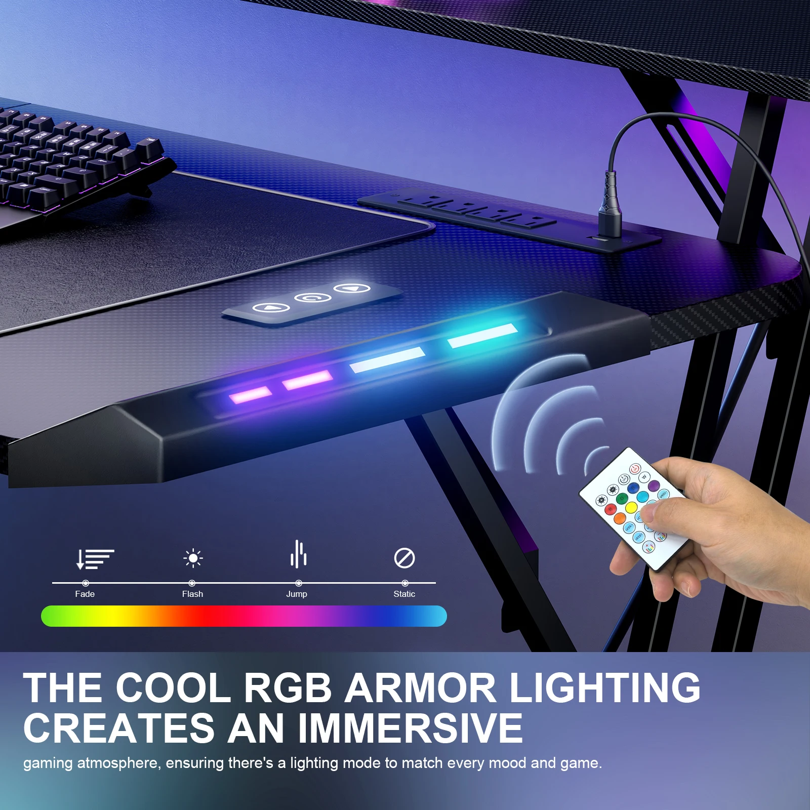 1.2/1.4/1.6M Ergonomic Computer PC Laptop LED Gamer Table Gaming Desk with LED RGB Atmosphere Lighting and Monitor Shelves
