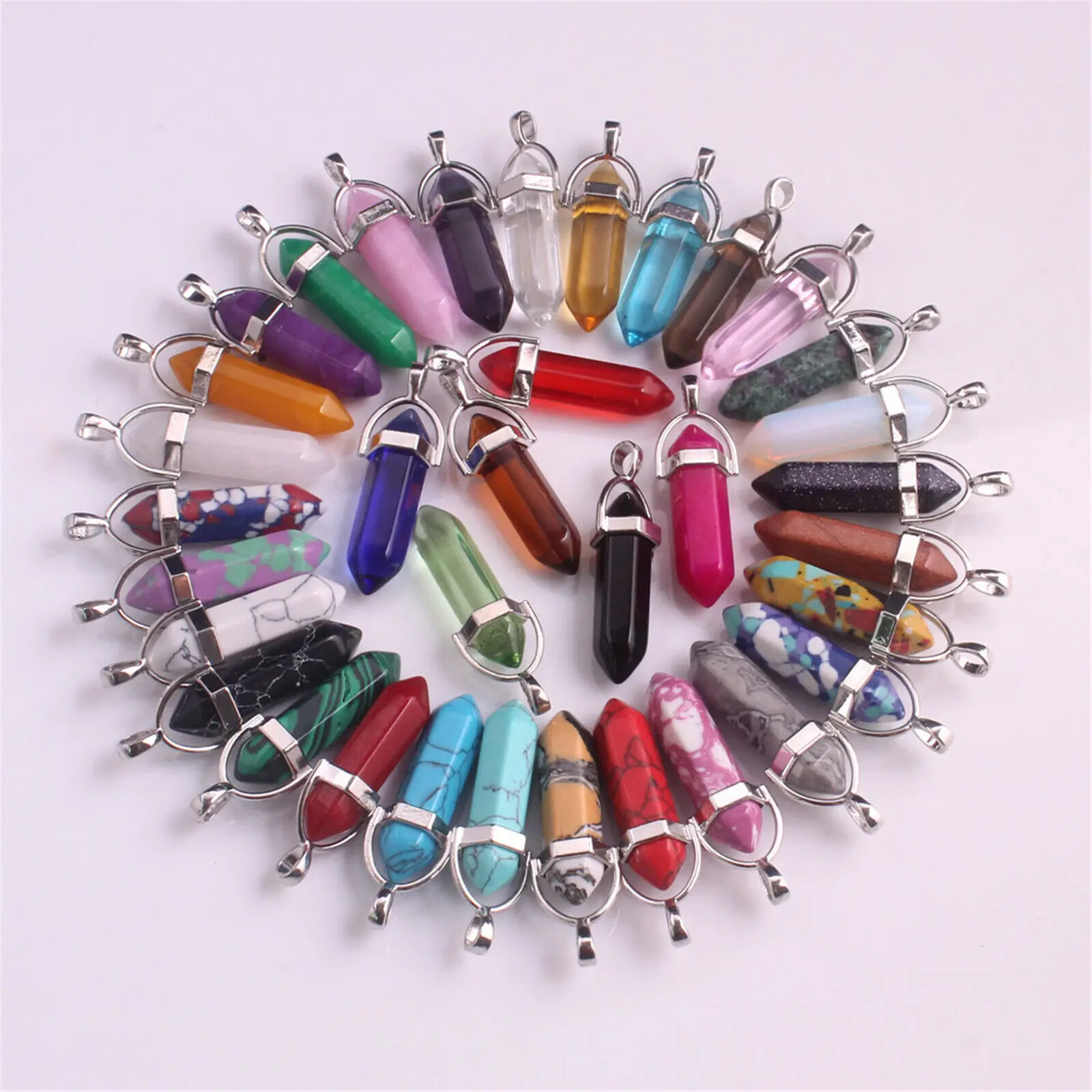 Crystal Quartz Point Hexagonal Healing Pendant Chakra Necklace Gemstone