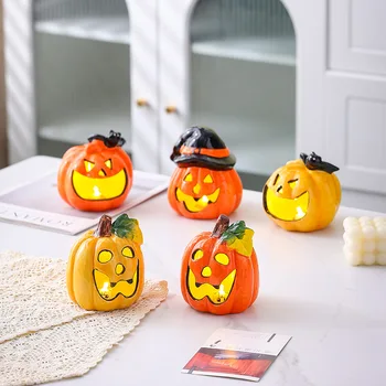 Handmade Halloween Ceramic Hollow Pumpkin Nightlight Art Candle Holder and Ornament for Home Holiday Gift Atmosphere
