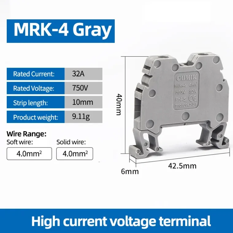 Din Rail Screwed Type Terminal MTK MRK TERMINAL BLOCK Onka 2.5 4 6 10 16 35 50 70 95 120mm Fuse Terminal Block
