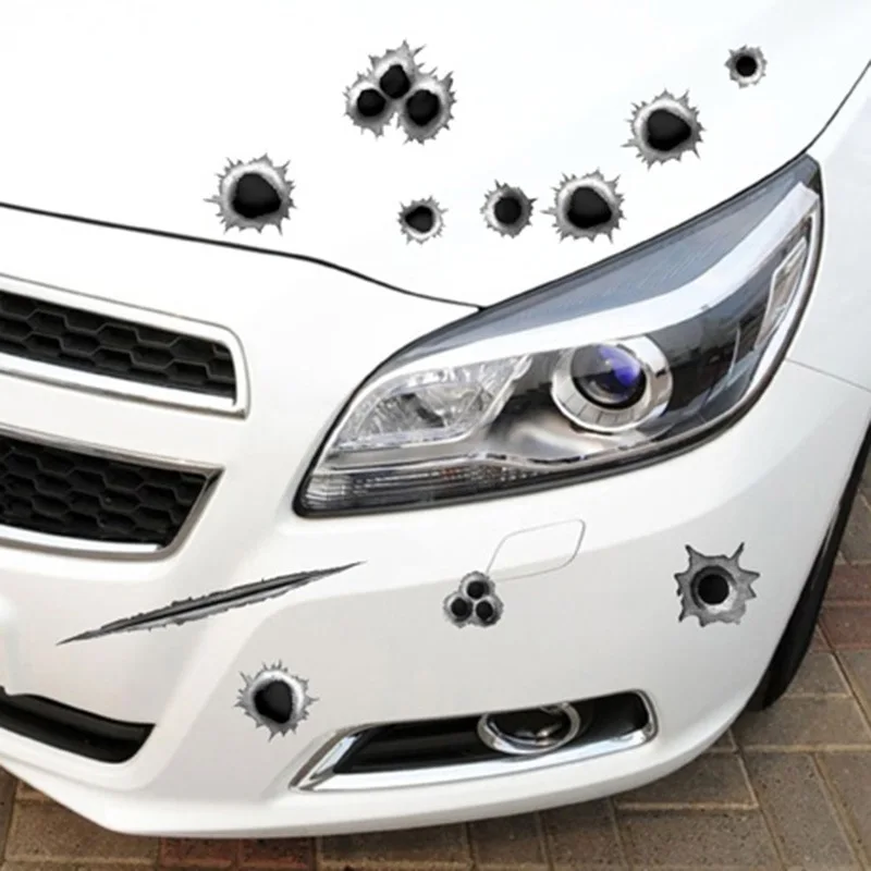Car Scratch Stickers Personality Simulation Bullet Hole Auto Bumper Stickers