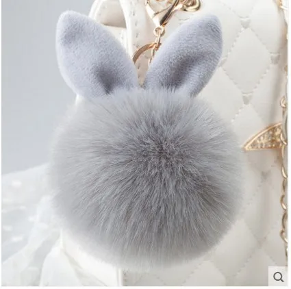 Rabbit Ears Fur Ball Bag Charms With Golden Keyring Pom Pom