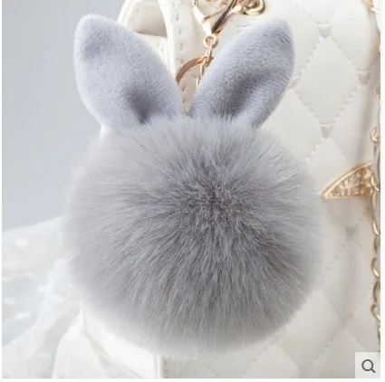 Rabbit Ears Fur Ball Bag Charms With Golden Keyring Pom Pom Fluffy