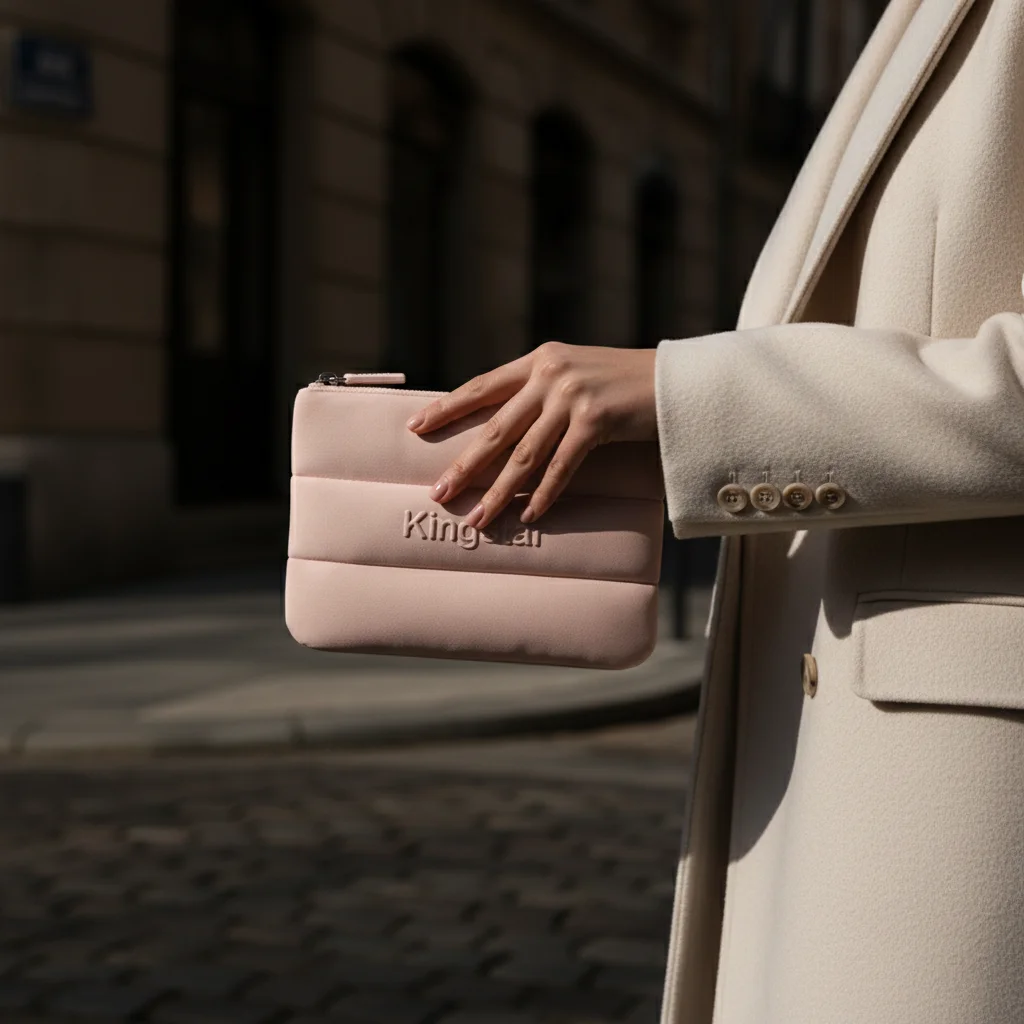 Customized Large Neoprene Portable Pouch Embossed Logo Bubble Puffy Design Water Resistant Zipper Cosmetic Bag Makeup Bag