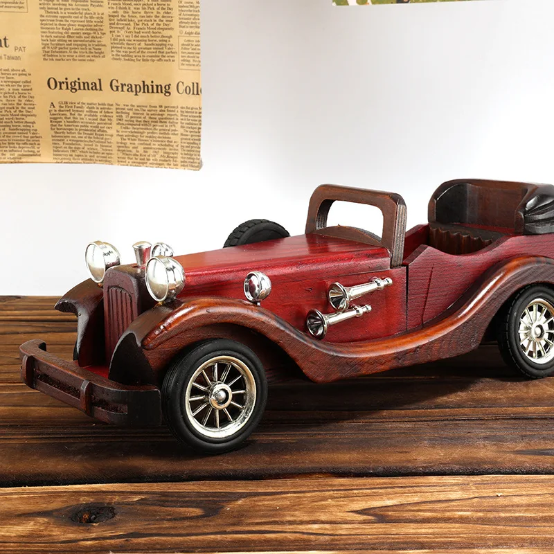 Handmade Wooden Classic Car Model 2024 Furnishing Toy Handicrafts