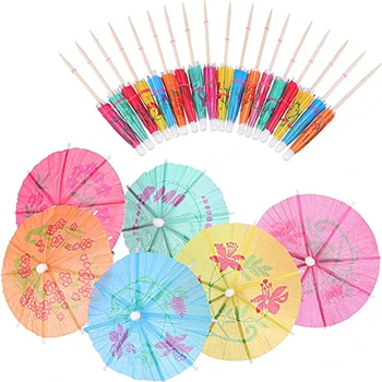 EsticK Disposable Wooden Party Picks Parasol Cocktail Picks Umbrella Cocktail Umbrella Toothpicks for Drink and Party