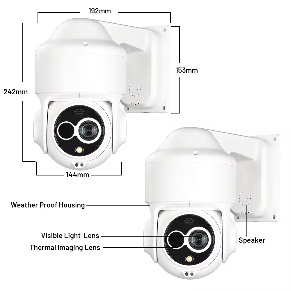 JIND CCTV Thermal Security PTZ Camera 20X Zoom Uncooled VOx Microbolometer Thermal and Optical Bi-spectrum IP Network Camera