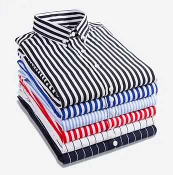 mens long sleeves fitted vertical stripe shirts High Quality men e Casual Pullover Plaid Polo Shirt