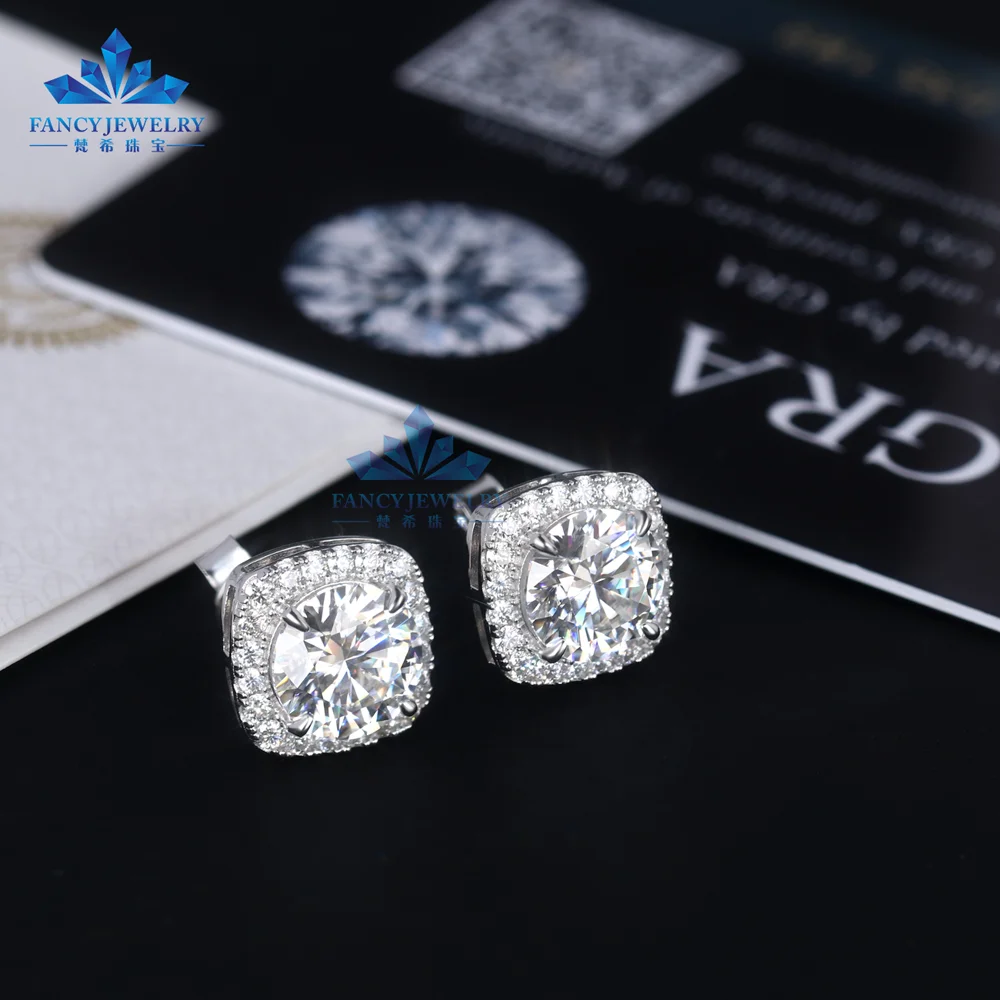 Certified 3.7 Carat Moissanite Stud Earrings - D Color VVS1 925 Sterling Silver With Gold Plating
