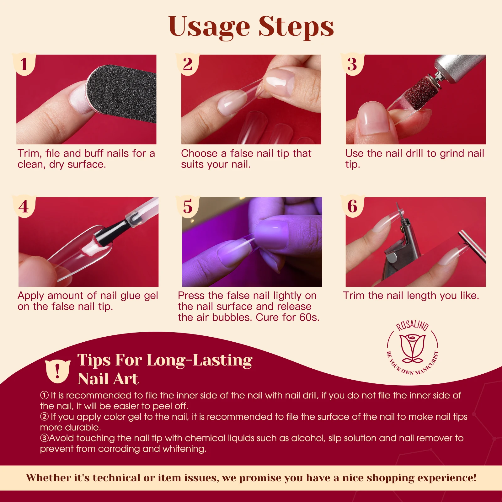 Rosalind 504 Pcs Long Coffin False Nail Tips Wholesale Clear French