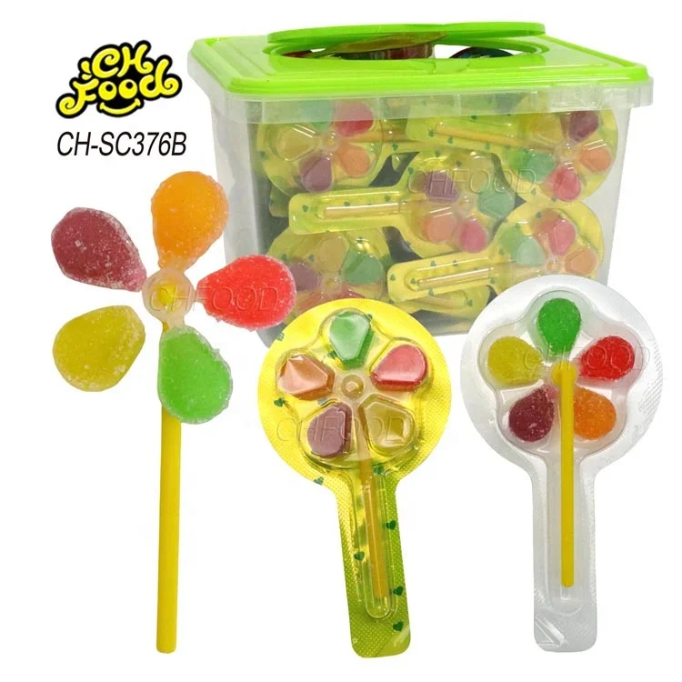 Candy Toys Wholesale Hot Selling Rotating Windmill Shape Fruit Sugar Coated Jelly Gummy Candy Lollipop Halal Snack Custom