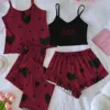 Rosso vino con cuori neri - set da quattro pezzi