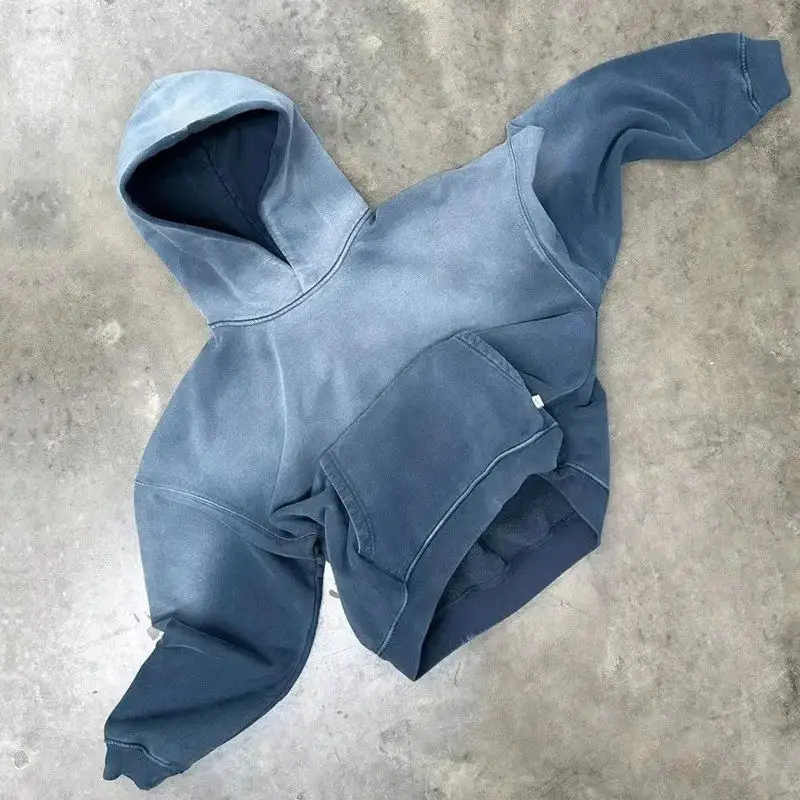 Wholesale Winter Distressed Heavyweight 500gsm 100% Cotton French Terry Double Layer Stone Washed Pullover Cropped Sun Faded manufacture