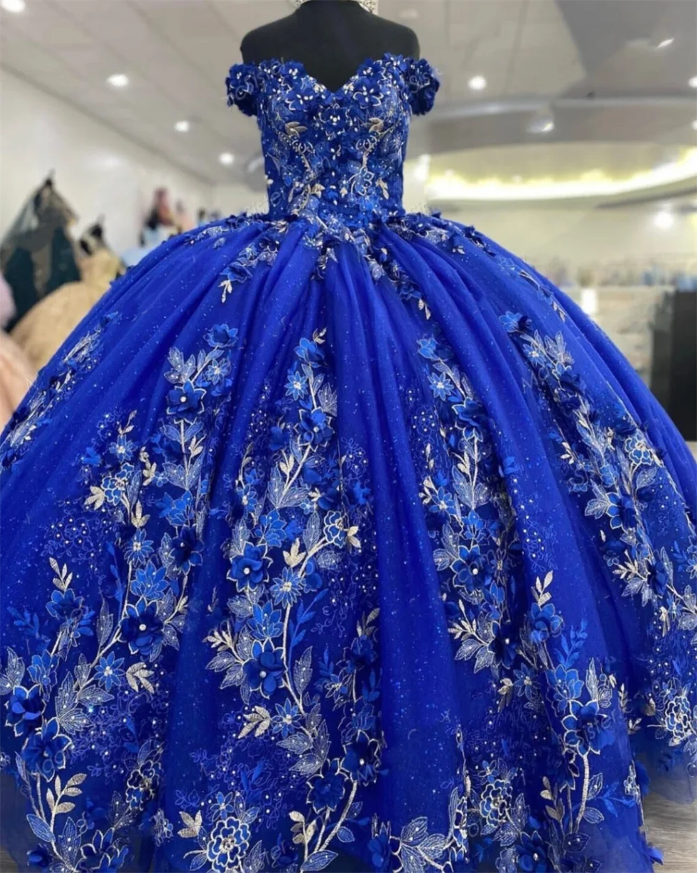 Ruolai Qd004 Royal Blue Off Shoulder 3d Appliqued Wedding Dresses ...