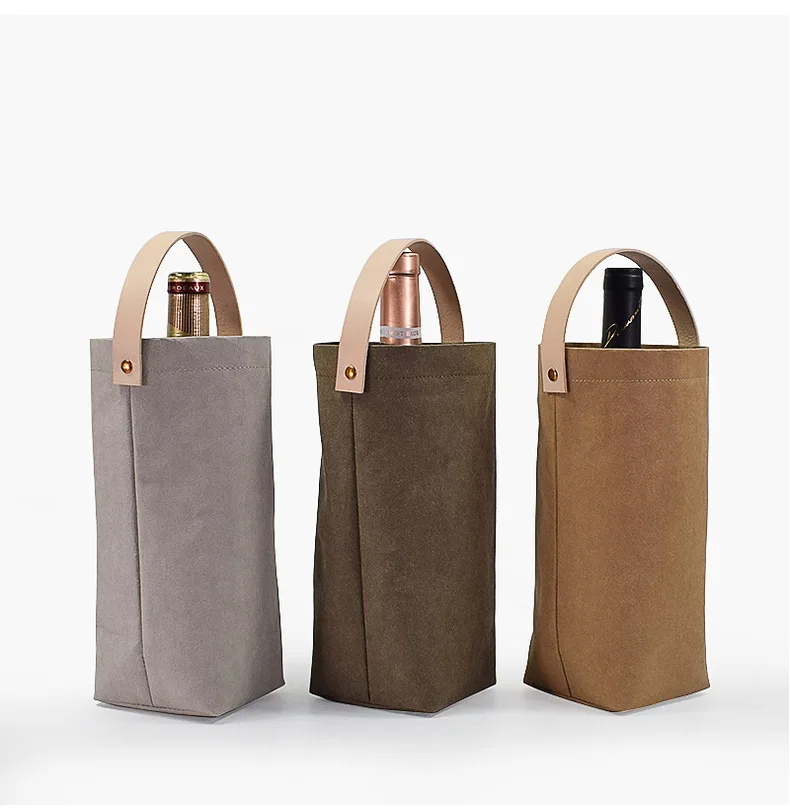Custom Logo Washable Kraft Paper Eco-friendly Gift Bag Kraft Paper Bottle Wine Bag