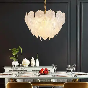 Customized Modern Hanging Lamp Lotus Shaped Luxury K9 Glass Crystal Leaf Chandeliers for Bedroom