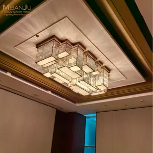 Luxury Rectangle Dining Room Chandelier Modern Semi Flush Mounted Crystal Chandelier Ceiling Light Fixture