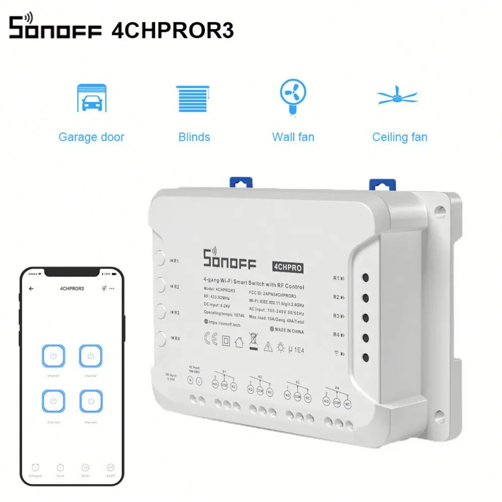 Sonoff 4CH Pro R3 Smart WiFi Switch, 4-Channel RF Control, Works
