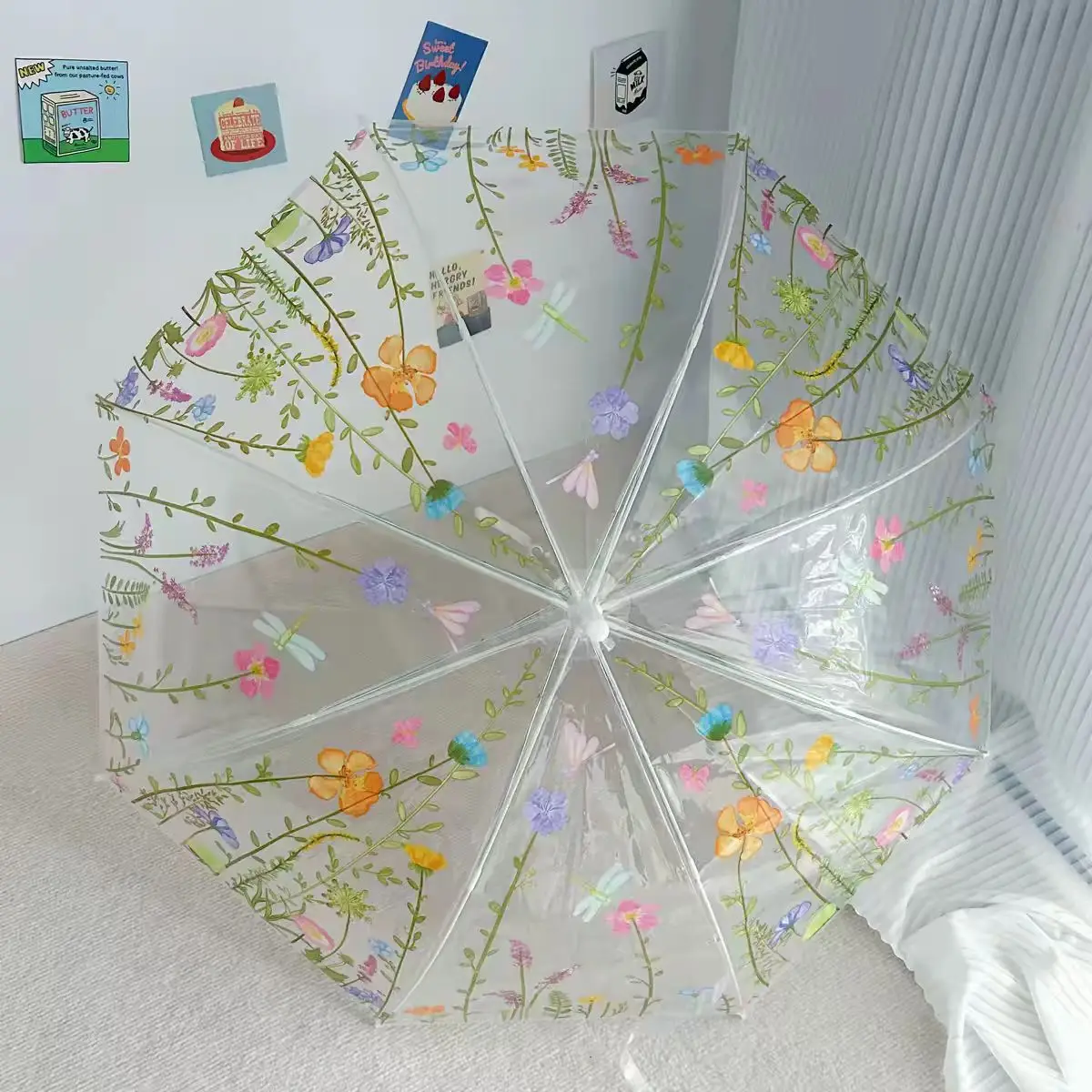 Custom OEM High-Value Photography Flower POE Transparent Straight Long-handled 8 Ribs Outdoor Rainy Umbrella