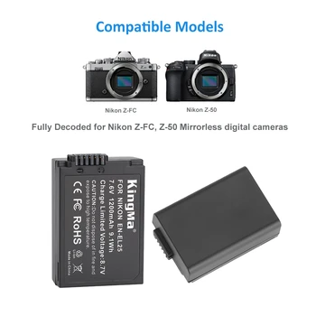KingMa Digital 1200mah Li-ion Batteries EN-EL25 and Charger with LED Display Set for Nikon Z50 Zfc Z30 detail image
