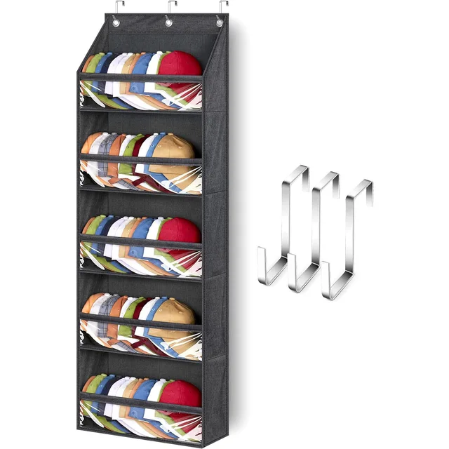 Wall-mounted hat storage organizer clear cover hats rack with hooks hanging caps holder for closet wall