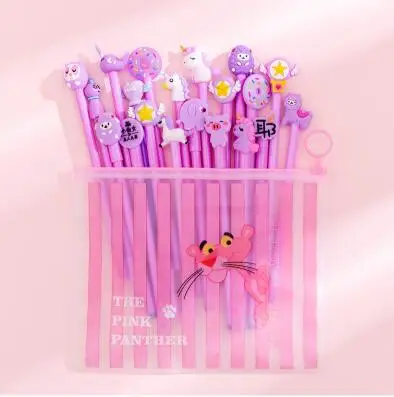 20Pcs / Set Cute Cartoon Gel Pen Office Signature Pen 0.5mm Black Gel Ink Pens Kawaii Pink School Supplies Student Stationery