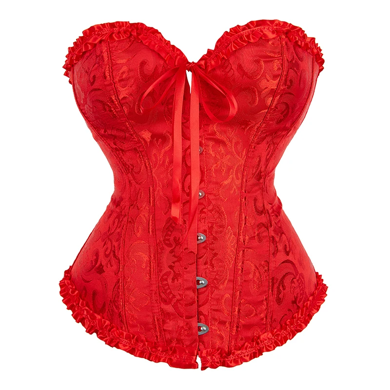 Lace & Brocade Overbust Corset Top Body Shapewear Black Fat Slimming Waist Training White